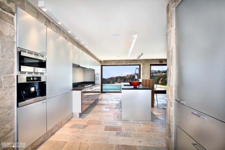 canada toronto vancouver BC CA UK coastal Mediterranean Tuscan style home villa kitchen interior design home décor salvaged reclaimed rustic antique natural stone limestone flooring tiles