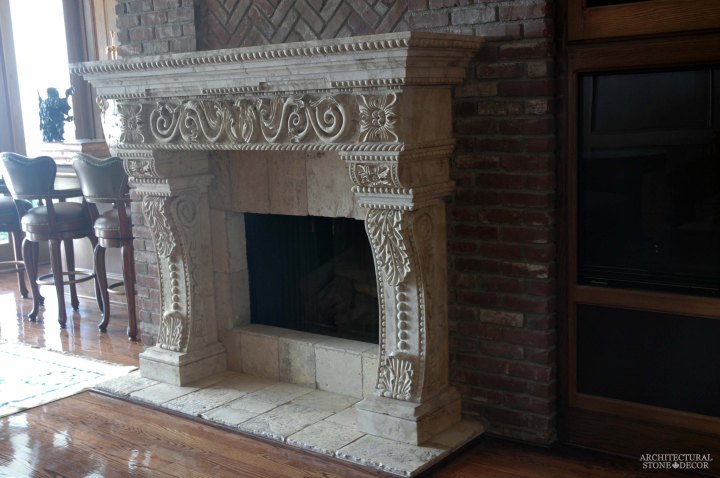 canada toronto vancouver BC CA UK style home villa interior design home decor salvaged reclaimed rustic antique natural stone hand carved limestone Torricelli Italian fireplace mantel