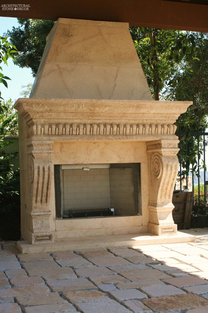 canada toronto vancouver BC CA UK style home villa interior design home decor salvaged reclaimed rustic antique natural stone hand carved outdoor limestone fireplace mantel