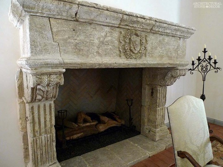 canada toronto vancouver BC CA UK style home villa interior design home décor salvaged reclaimed rustic antique natural stone hand carved Gothic limestone fireplace mantel