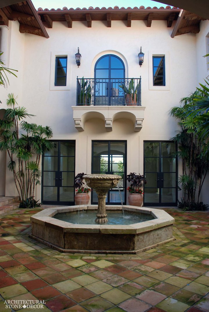 Rustic reclaimed old hand carved Tuscan Italian Mediterranean limestone natural stone pool fountain ca canada UK USA Singapore Qatar