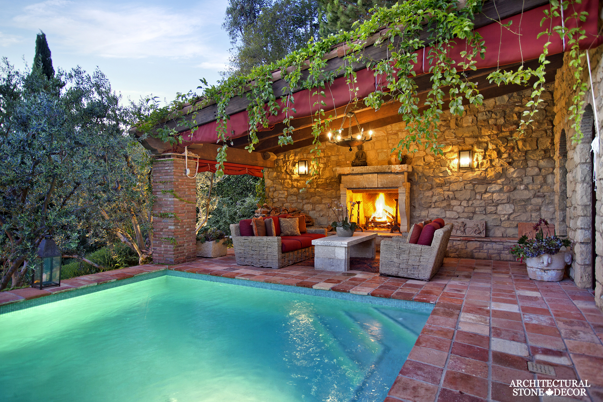 outdoor-limestone-fireplace-with-imestone-pool-coping-slab-canada