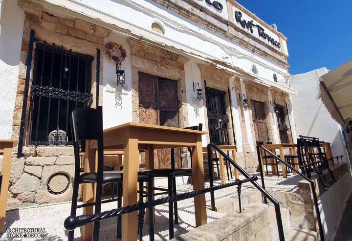 Mediterranean style old town Rhodes natural stone stair steps entryway window surround flooring architecture home interior design ca BC canada