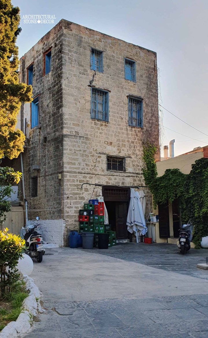 Mediterranean style old town Rhodes natural stone exterior cladding architecture home interior design ca BC canada