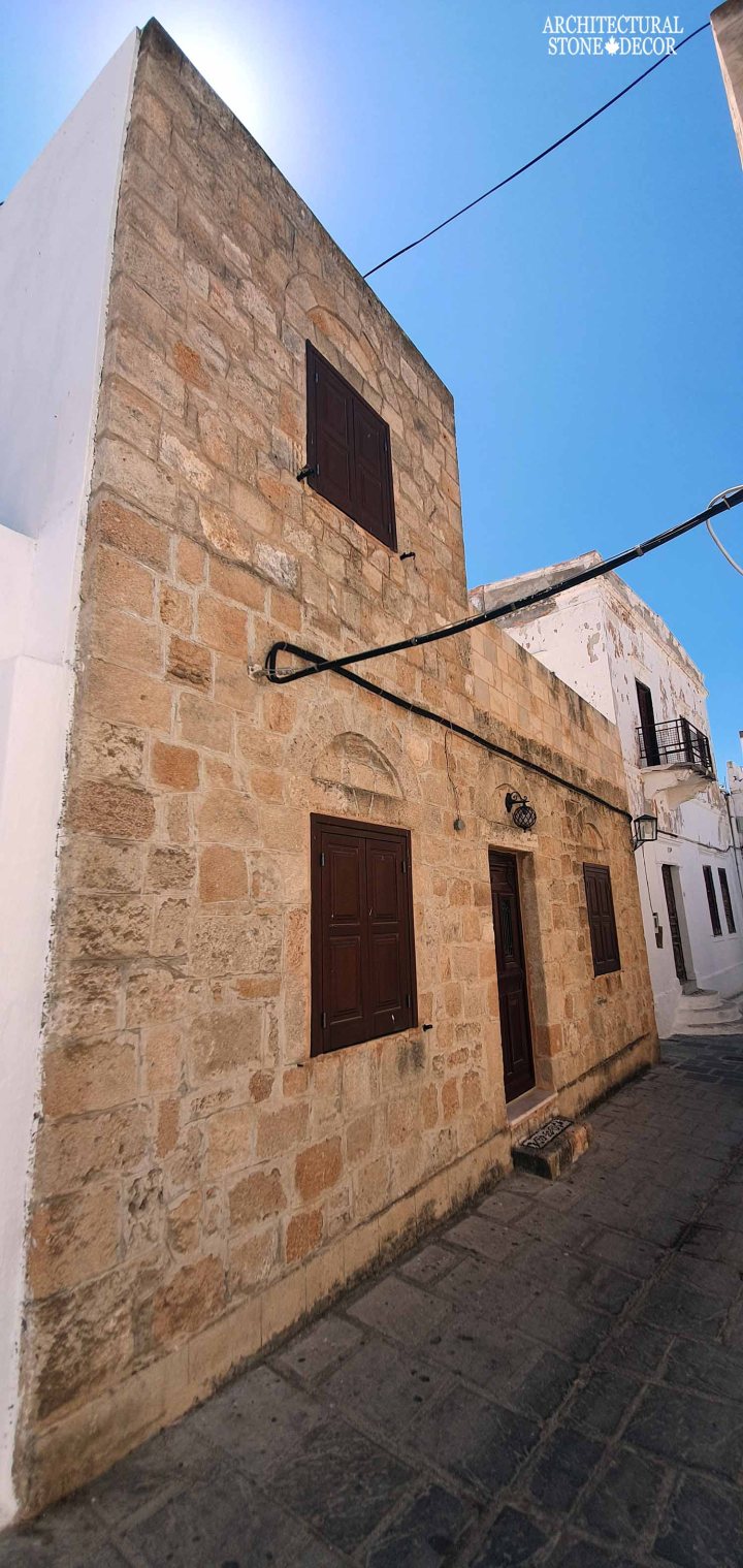 Mediterranean style old town Rhodes natural stone exterior cladding architecture home interior design ca BC canada