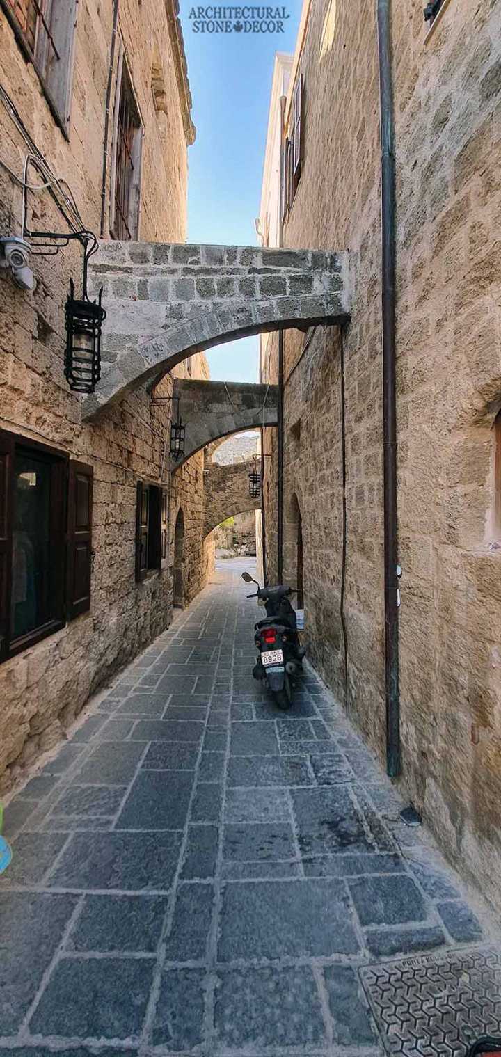 Mediterranean style old town Rhodes natural stone exterior cladding architecture home interior design ca BC canada