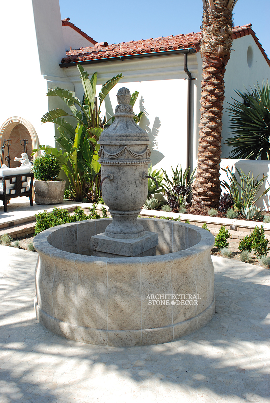 OUtdoor courtyard limestone pool fountain canada architectural stone decor