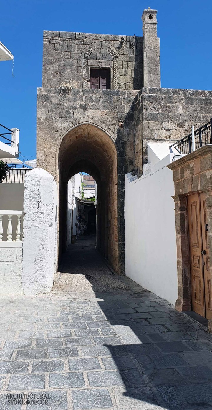 Mediterranean style old town Rhodes natural stone exterior cladding architecture home interior design ca BC canada