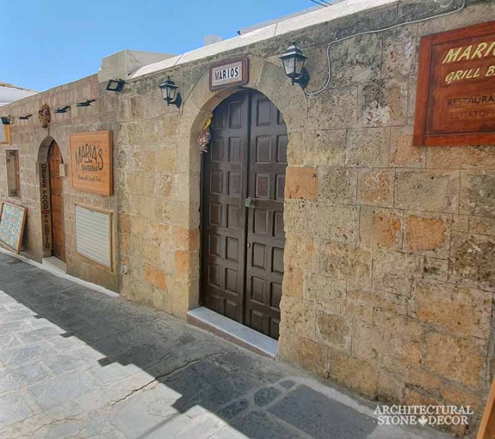 old town Rhodes natural stone cladding architecture home interior design Medieval style ca BC Canada