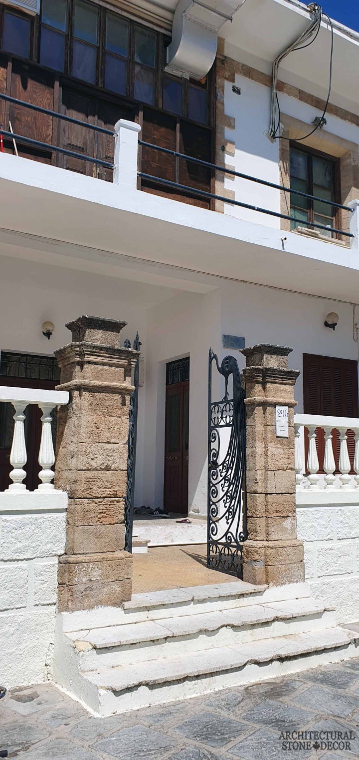 Mediterranean style old town Rhodes natural stone entrance columns architecture home interior design ca BC canada