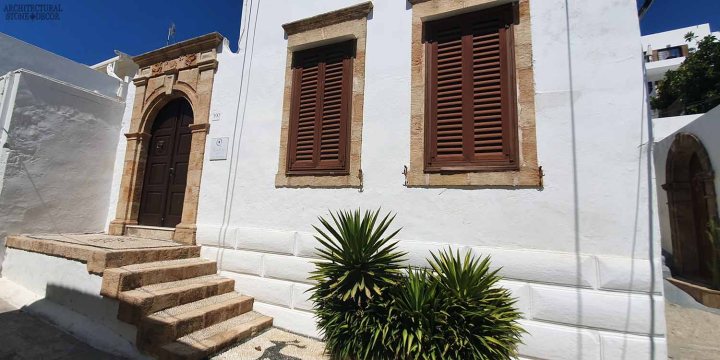 Mediterranean style old town Rhodes natural stone stair steps window surround entryway architecture interior design ca BC canada