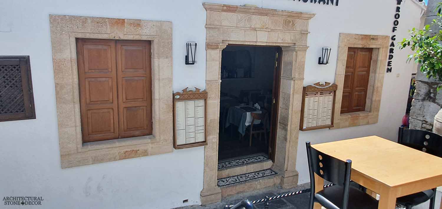 Mediterranean style old town Rhodes natural stone window surround entryway architecture home interior design ca BC canada