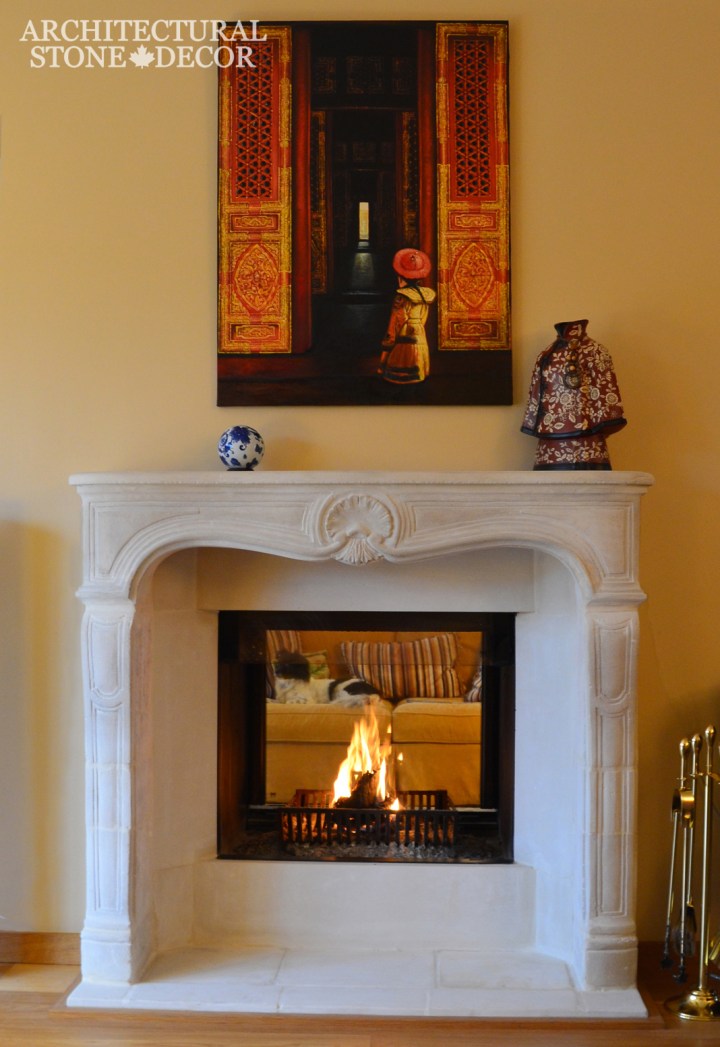 French country natural stone limestone fireplace mantel hand carved interior design home decor canada ca uk usa