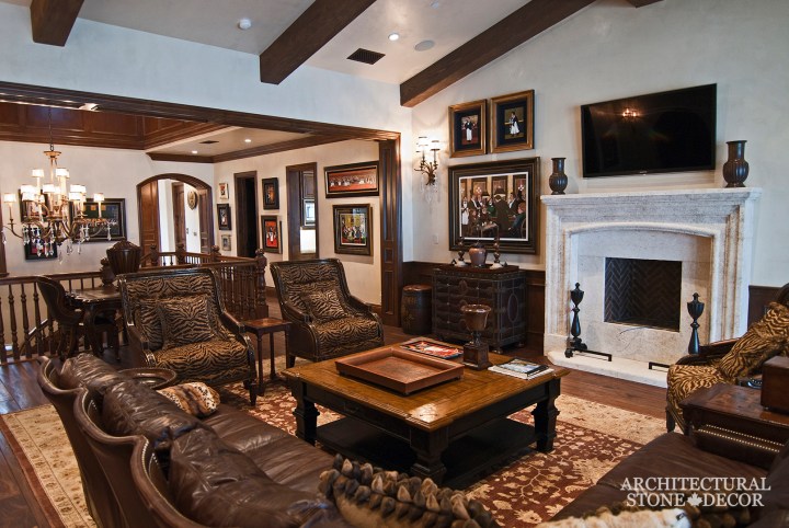 Hand carved Tuscan natural stone limestone fireplace mantel interior design home decor canada ca uk usa