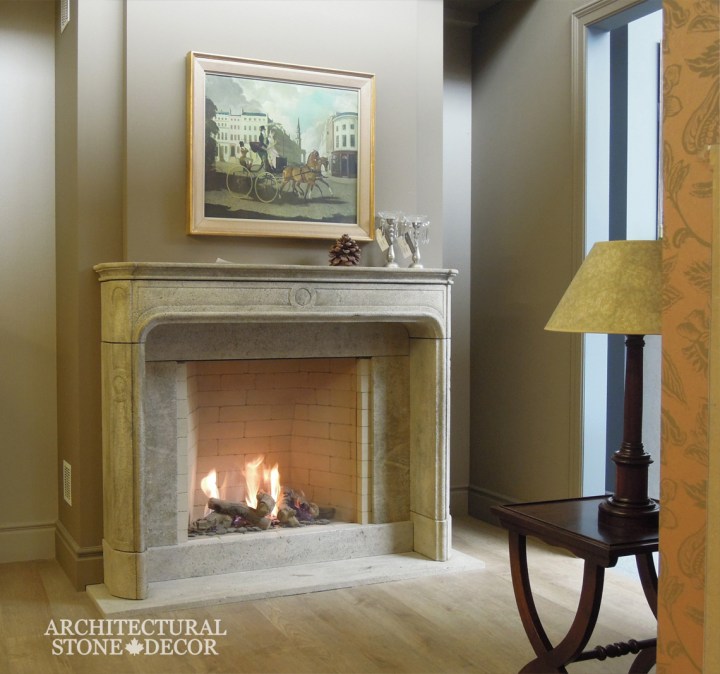 French country natural stone limestone fireplace mantel hand carved interior design home decor canada ca uk usa