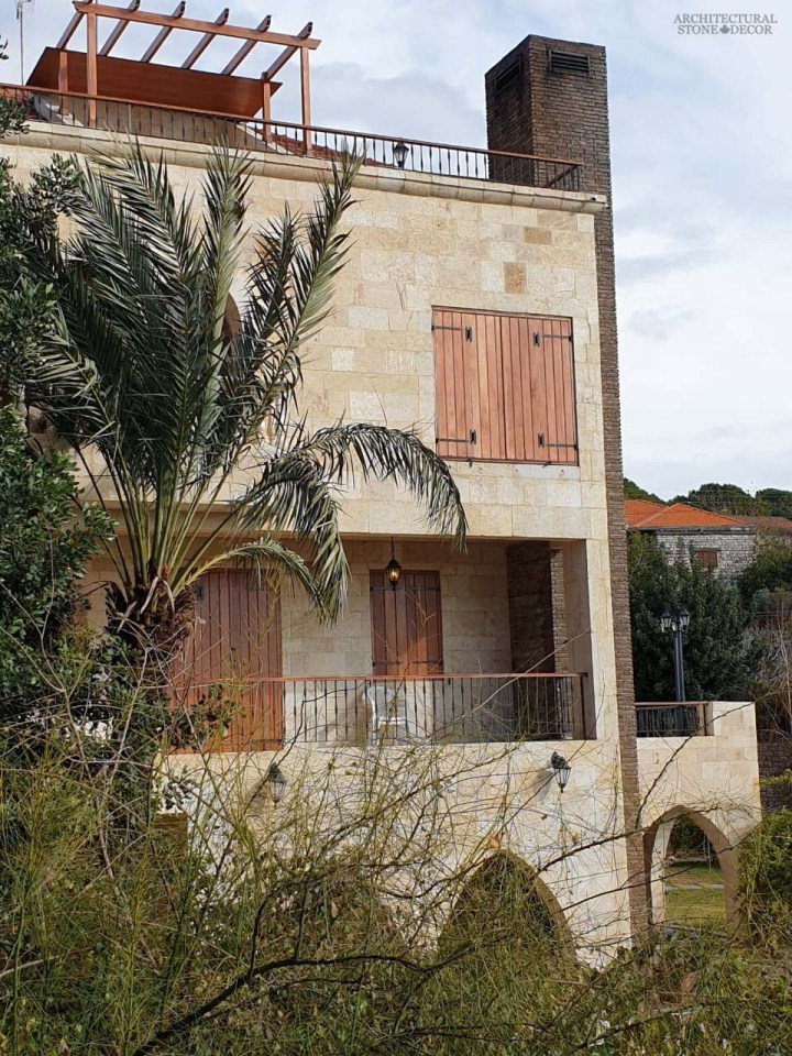 Reclaimed rustic old exterior Barre Montpelier wall cladding limestone natural stone Mediterranean home villa architecture Canada CA UK USA