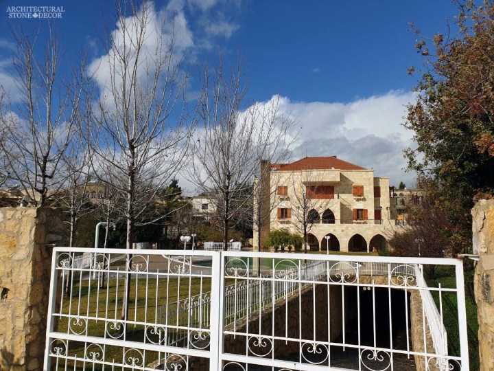 Reclaimed rustic old exterior wall cladding limestone natural stone Mediterranean home villa architecture Canada CA UK USA