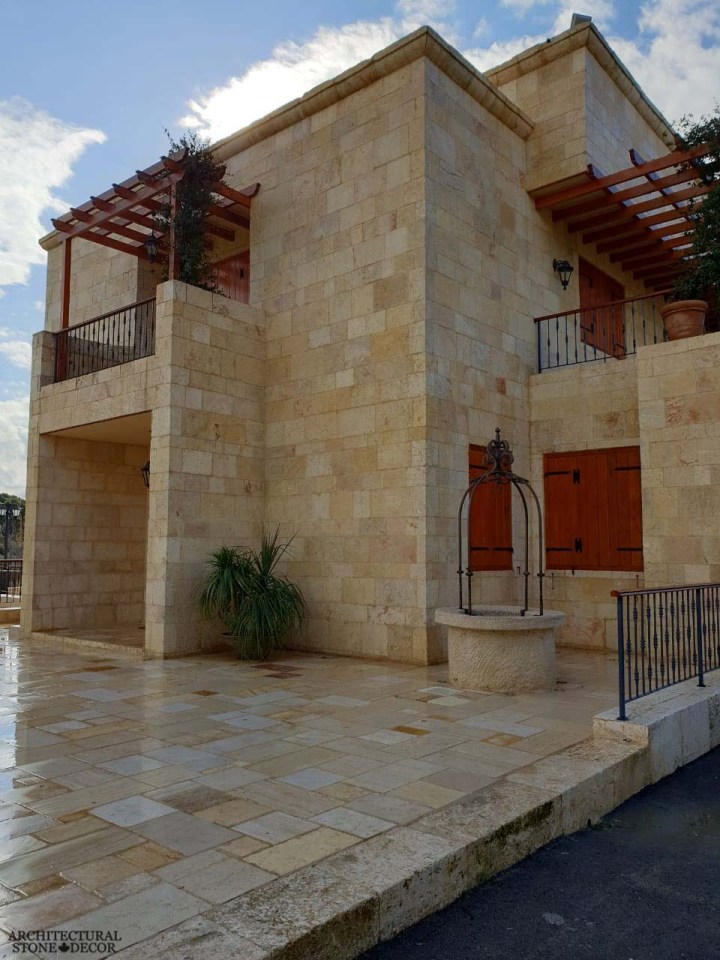 Reclaimed rustic wellhead old exterior Barre Montpelier wall cladding flooring limestone natural stone Mediterranean home villa architecture Canada CA UK USA