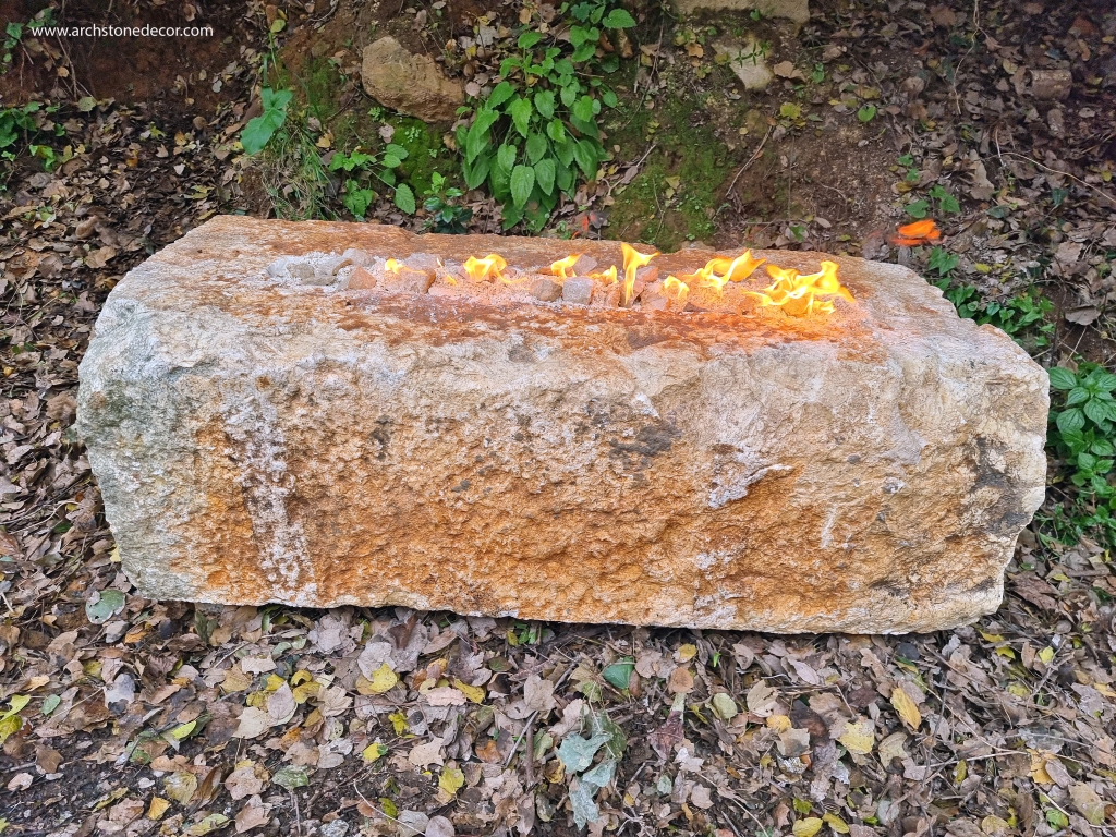 Reclaimed antique limestone trough fire pit