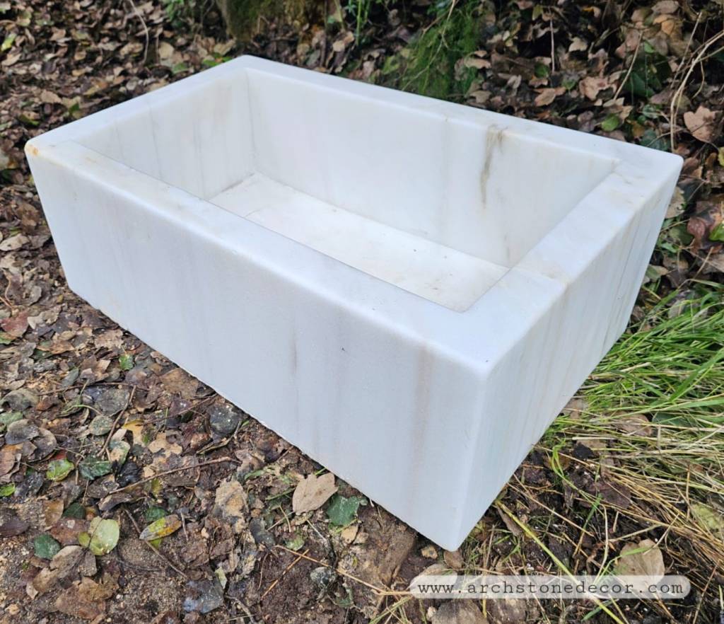 Rectangular hand carved Carrara marble sink powder room bathroom outdoor kitchen interior design decor ideas double sink ideas his and hers console sink vanity sink wall mount sink trough sink